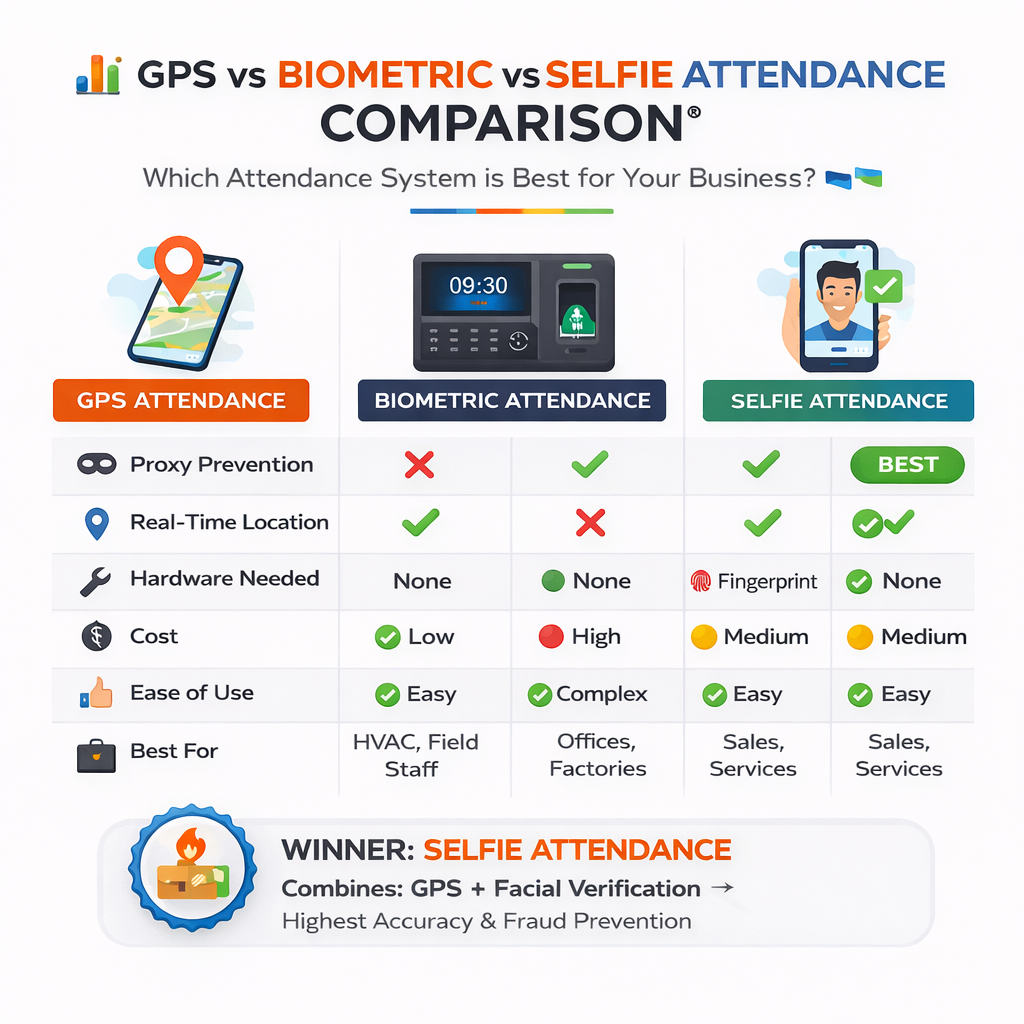 GPS vs Biometric vs Selfie Attendance System