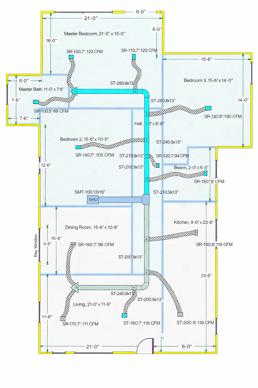 Duct Layout Design (Main + Branch)