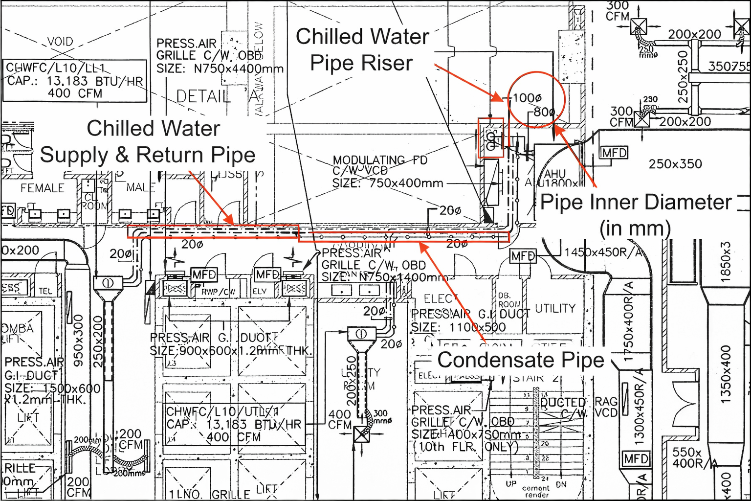 Pipes in HVAC Drawings
